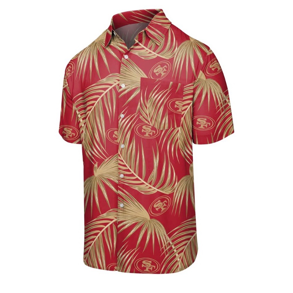 FOCO NFL Mens NFL Team Logo Floral Aloha Tropical Button Up Shirt large